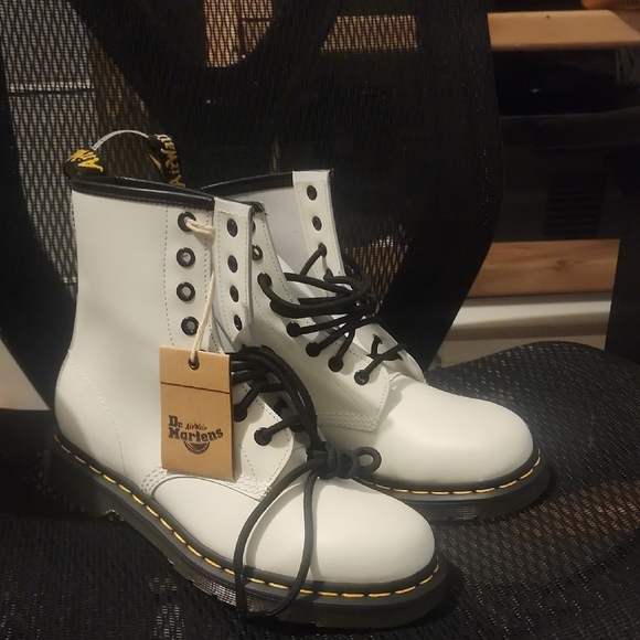 Dr. Martens Shoes - Dr. Martens 1460 White Leather Boots with Black Accents